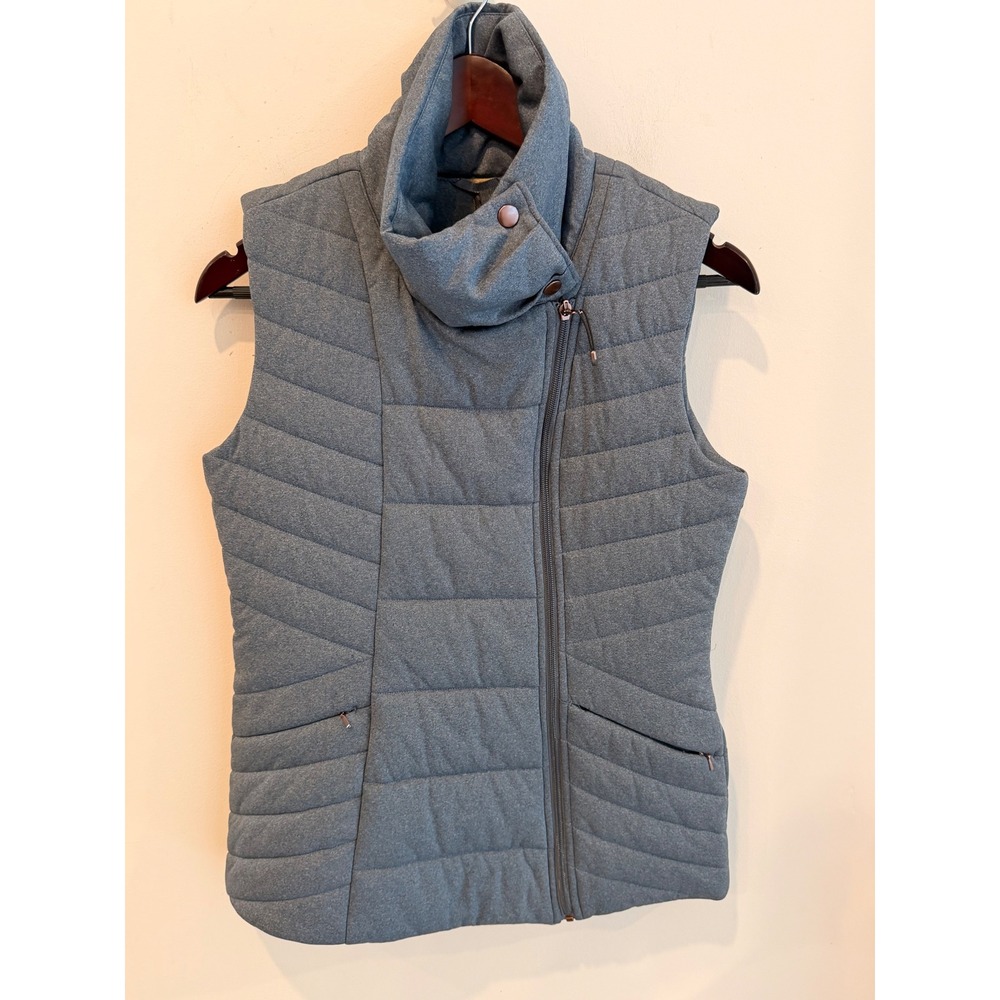 CALIA High Collar Vest Dark Ocean Blue Quilted Asymmetric Zip WAX00227 NWT